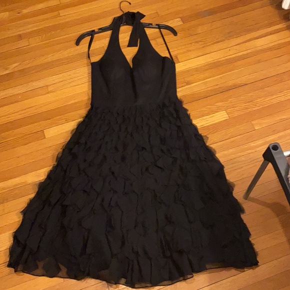 WHBM Black Halter Neck Ruffle Skirt MIDI Dress - Picture 10 of 14